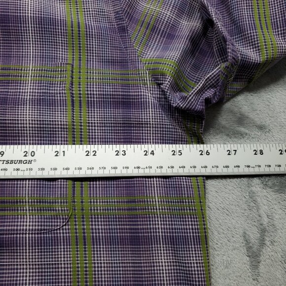 Alan Flusser Button Down Long Sleeve Plaid Shirt Purple White Brown Mn Sz L - Picture 8 of 9